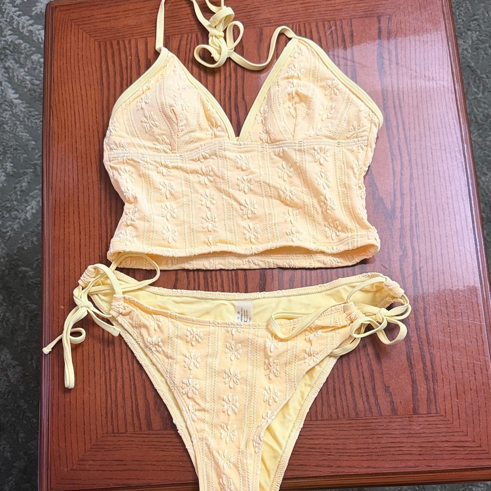 Women's Yellow Embroidered Two-Piece Swim Set